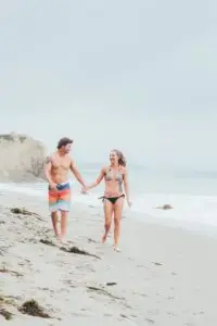 walking, beach, couple, resort, vacation, holding hands, paradise, nature, leisure